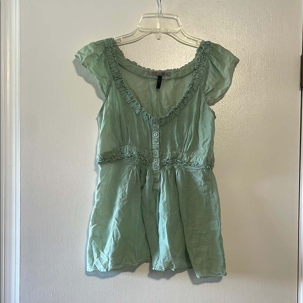 Marineblu Light Green Ruffled Blouse